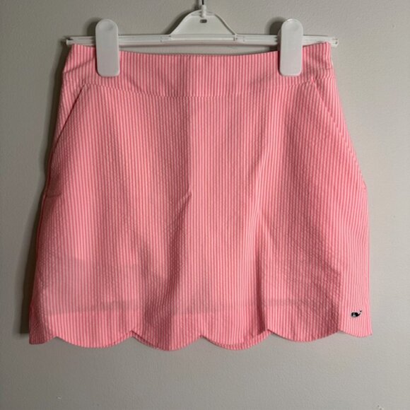 Vineyard Vines Women's Performance Seersucker Pink and White Skort Size 0 - Picture 1 of 5